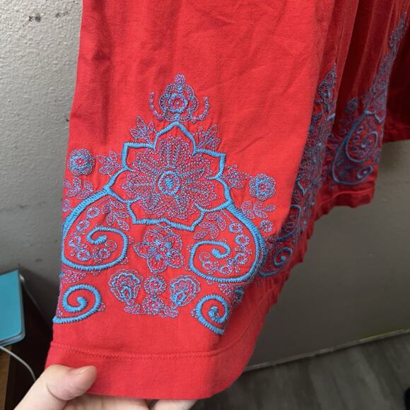 Johnny Was Dress Sz M Embroidered Boho Ruched Knot Babydoll Fairy MIDI Y2K Style - Picture 4 of 10